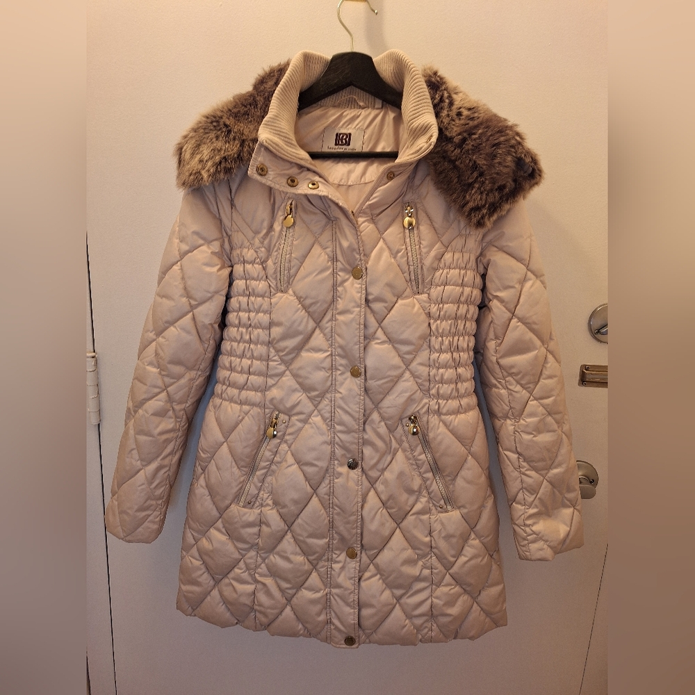 Laundry By Design Women's Quilted Jacket with Faux Fur Hood Size Small